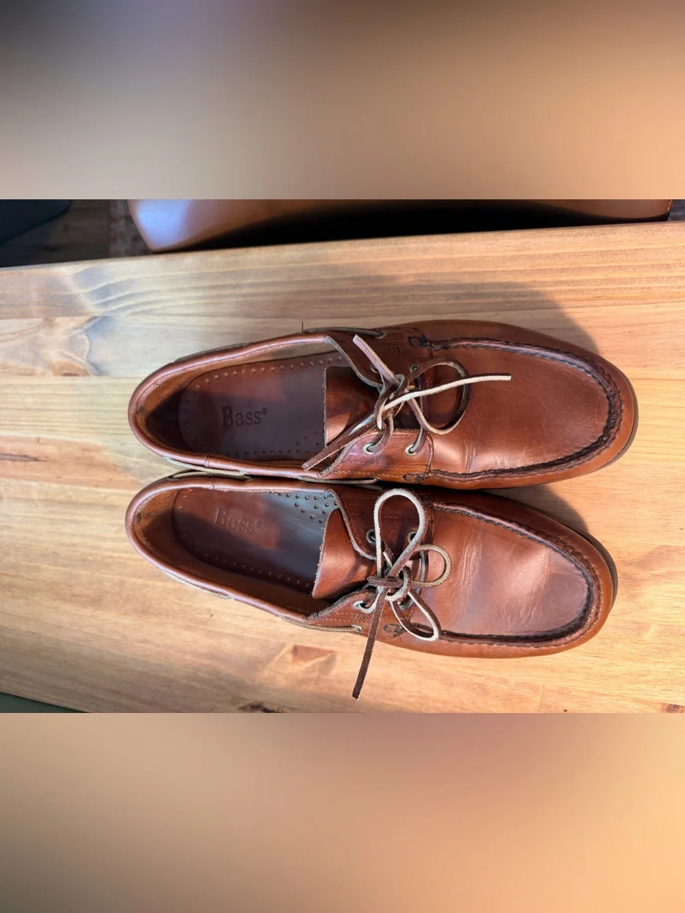 GH Bass Men's Chestnut Brown Leather Boat Shoes 12 W